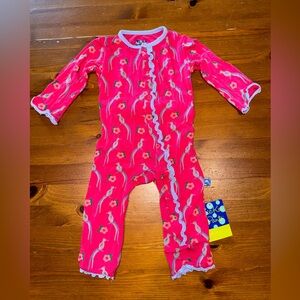 Kickee Pants Paradise Bird Floral Bamboo Romper size 6/9 months